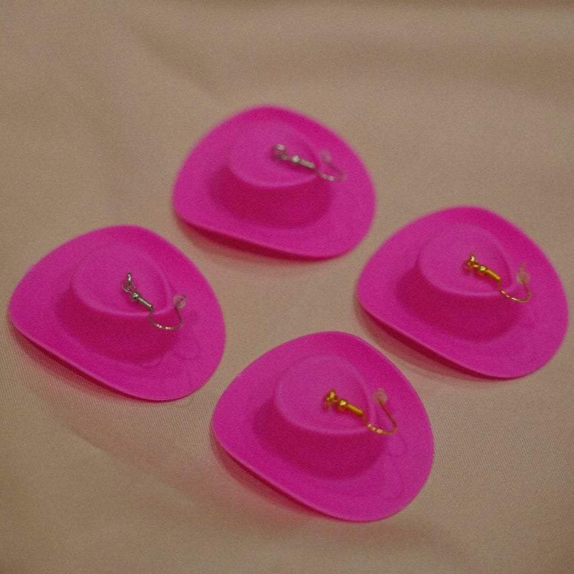 original pink cowgirl hat earrings
