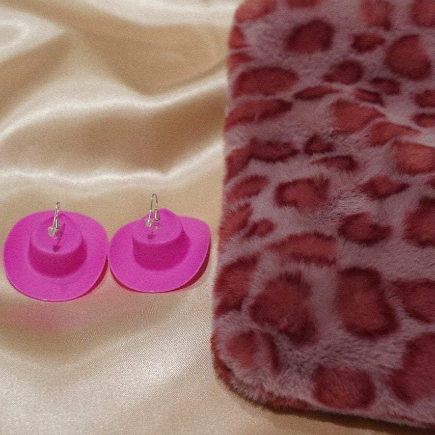 original pink cowgirl hat earrings