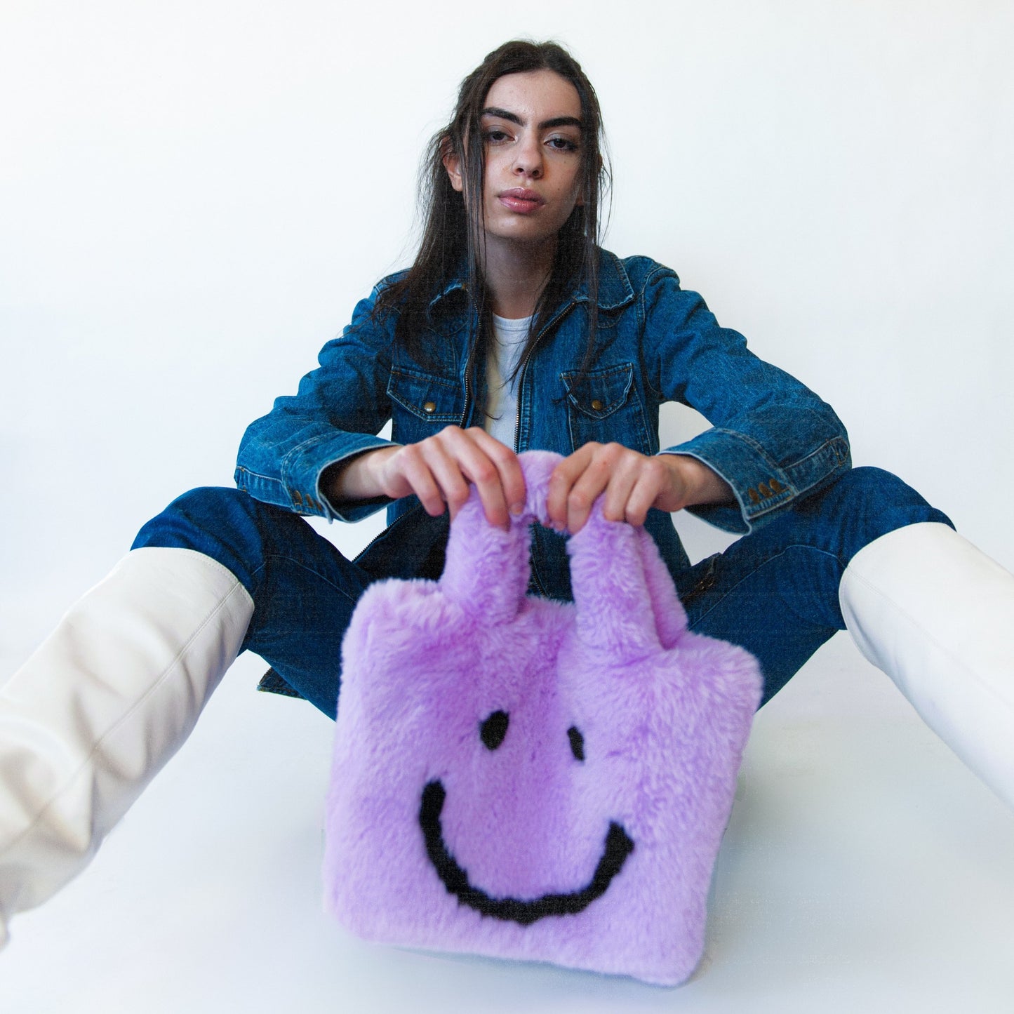 purple smiley cowgirl clutch