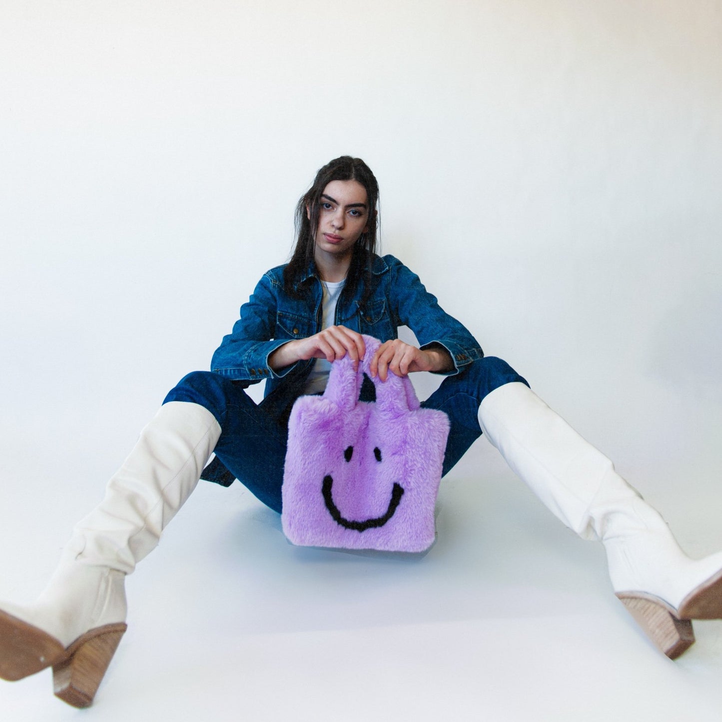 purple smiley cowgirl clutch