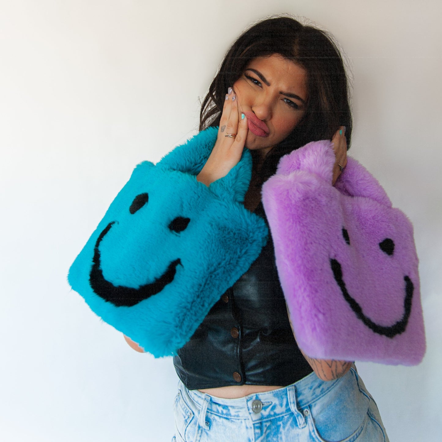 purple smiley cowgirl clutch
