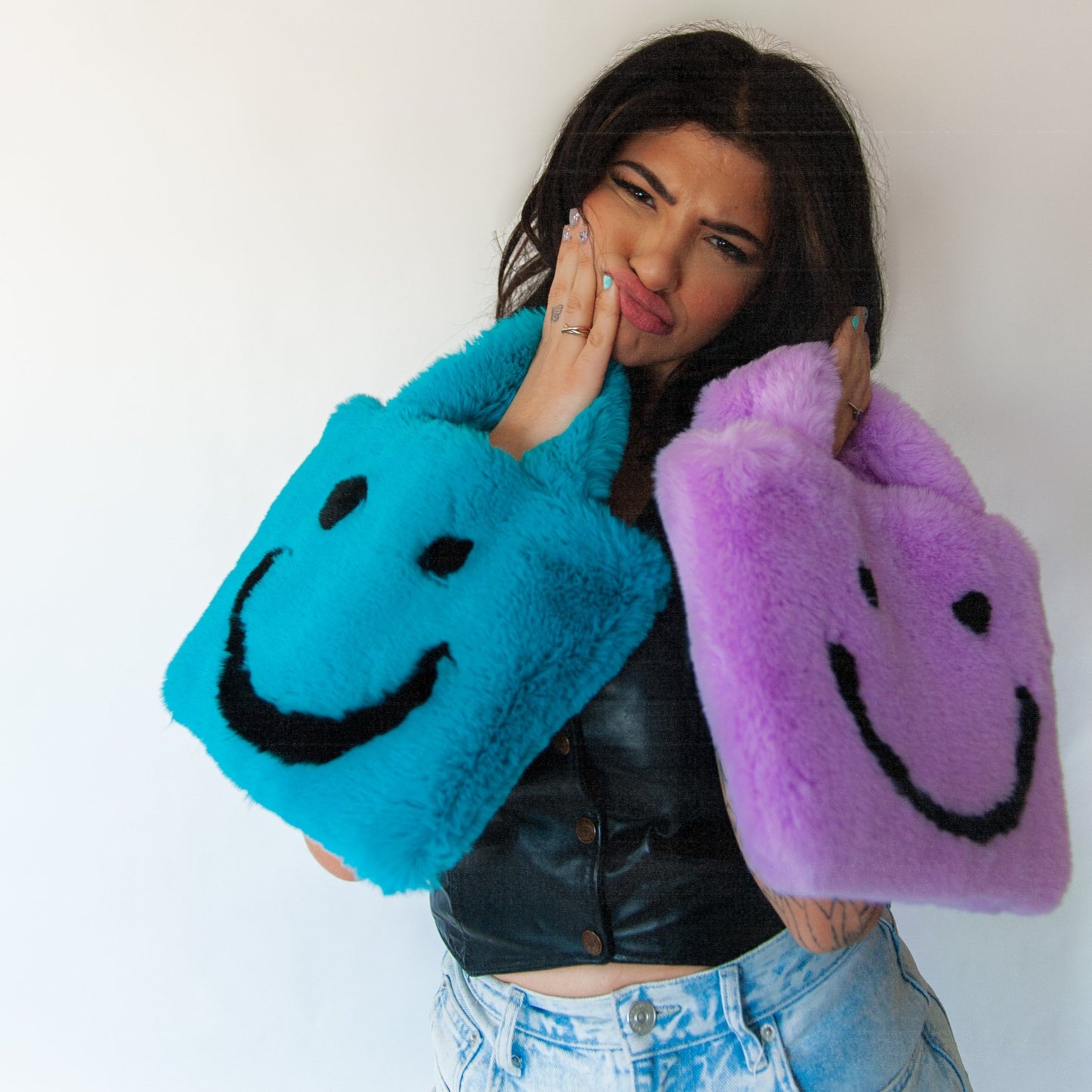 blue smiley cowgirl clutch