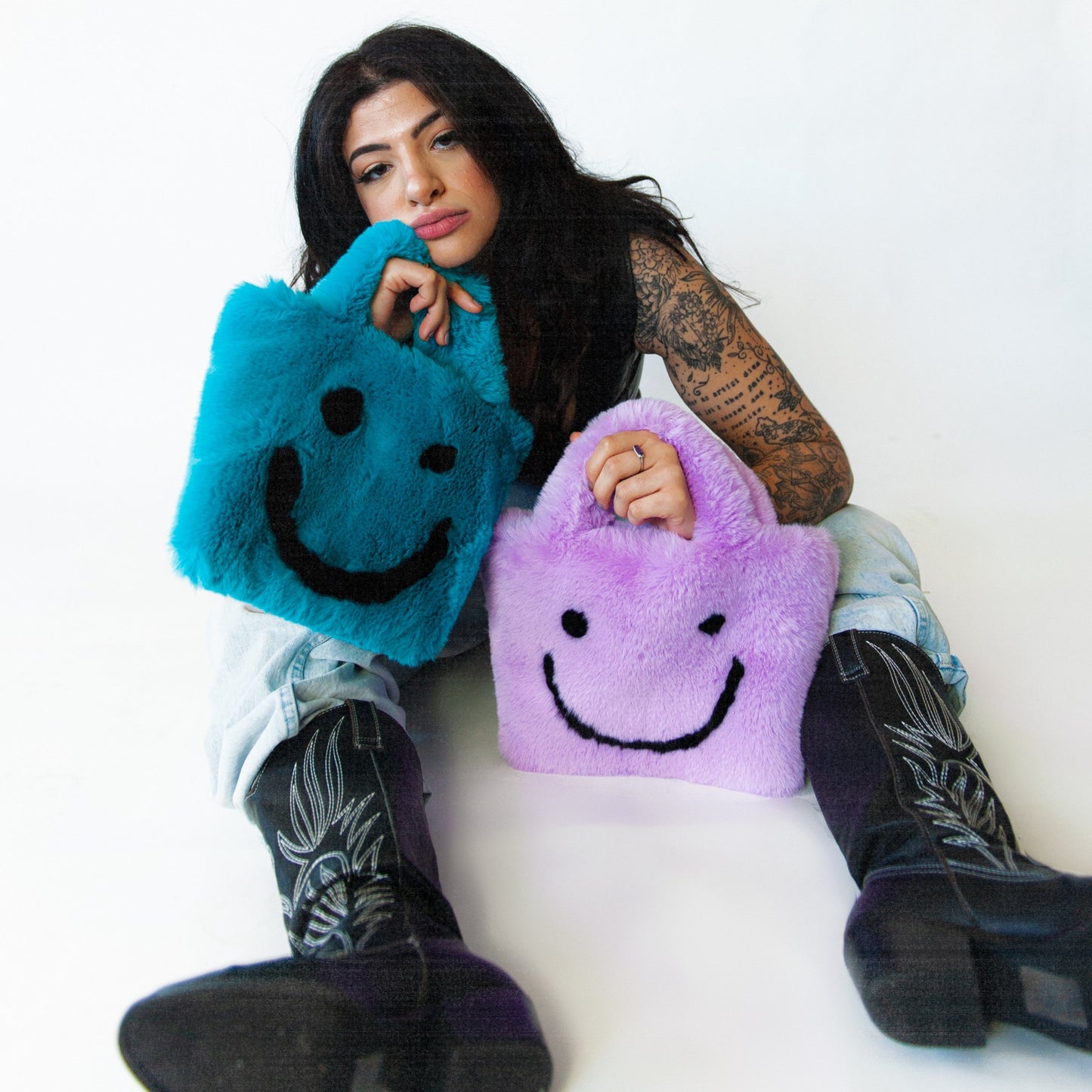 purple smiley cowgirl clutch