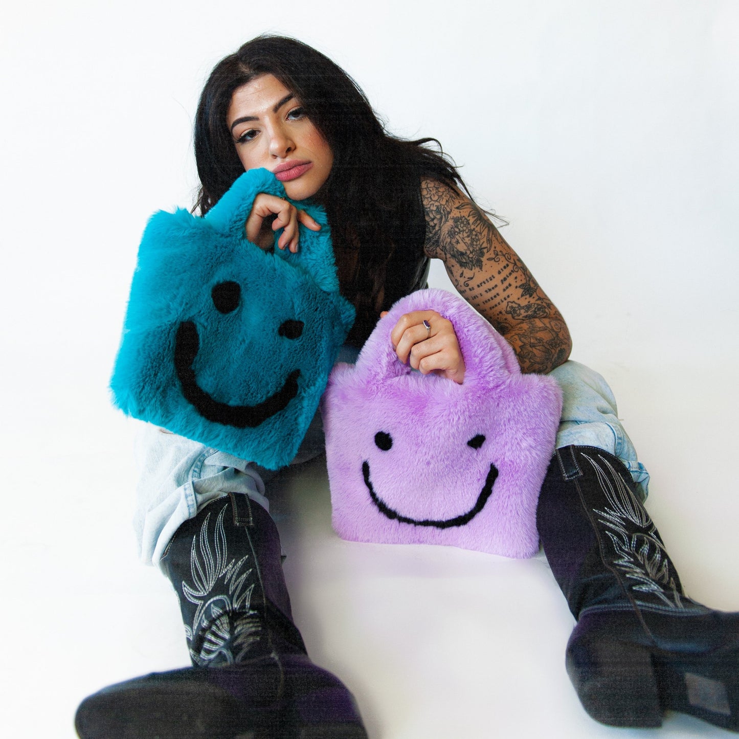 blue smiley cowgirl clutch