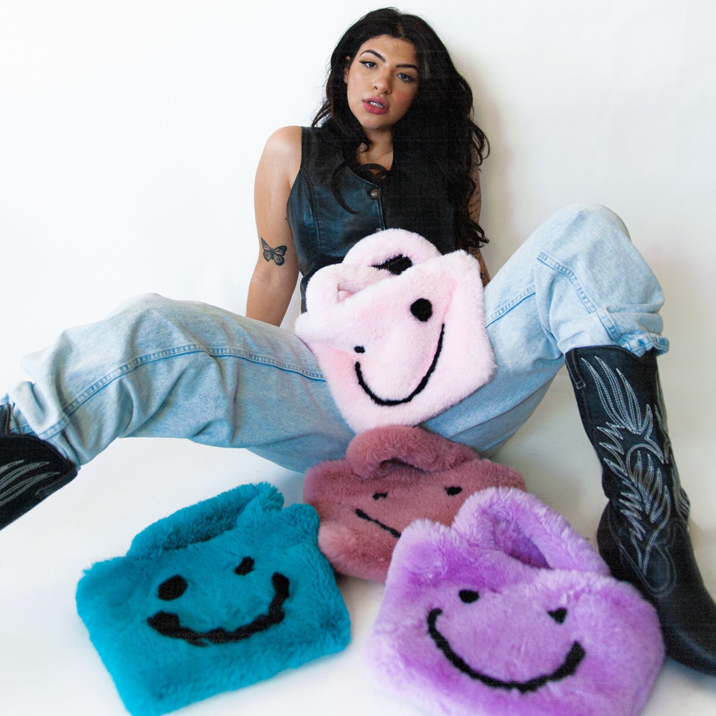 pink smiley cowgirl clutch