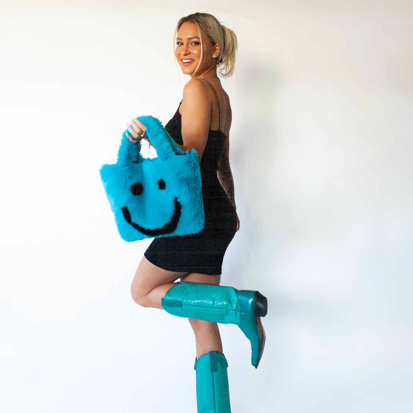 blue smiley cowgirl clutch