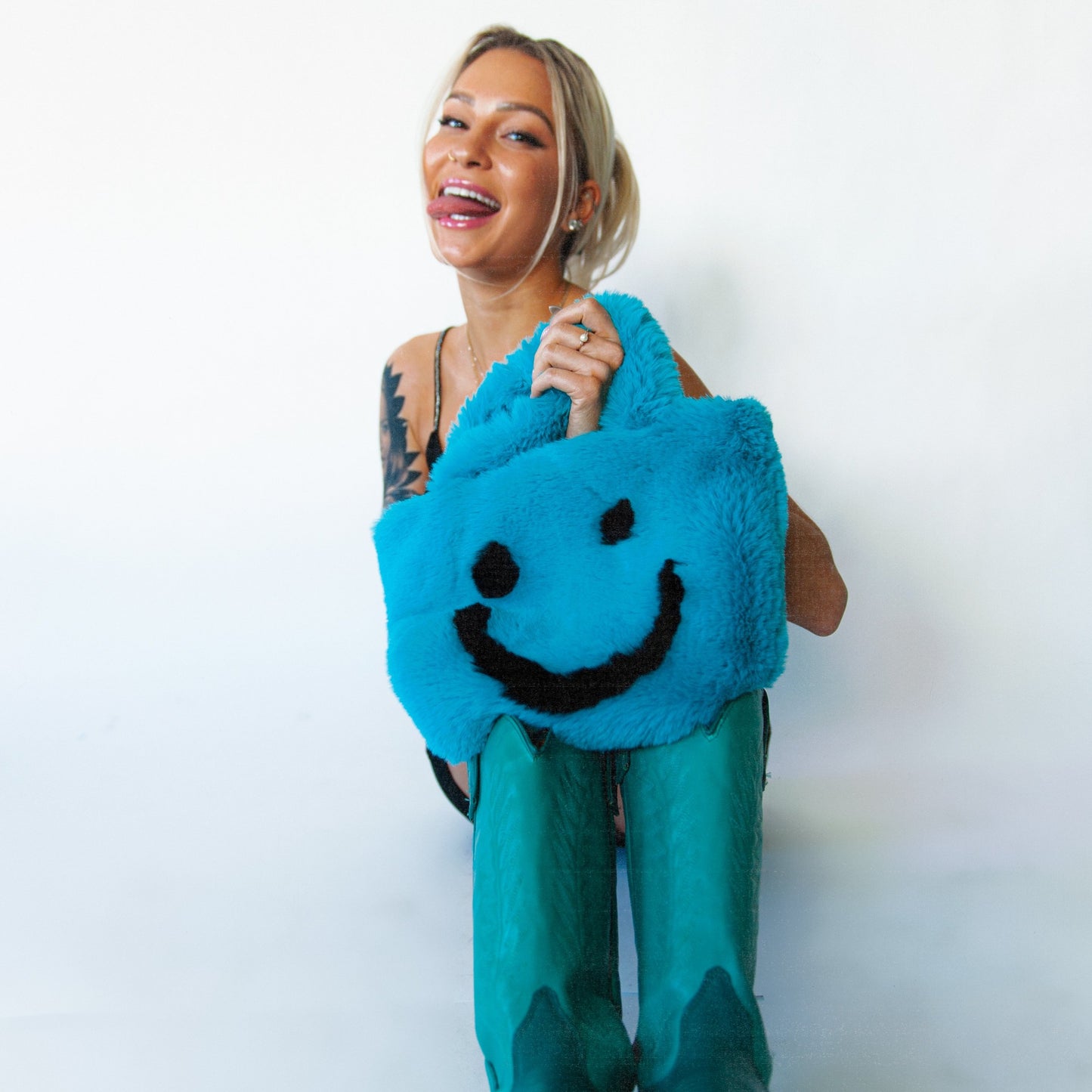 blue smiley cowgirl clutch