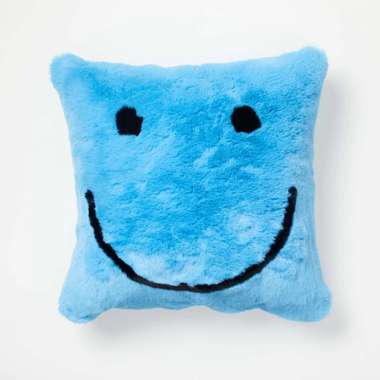 Dormify Blue Smiley Plush Square Pillow Cover