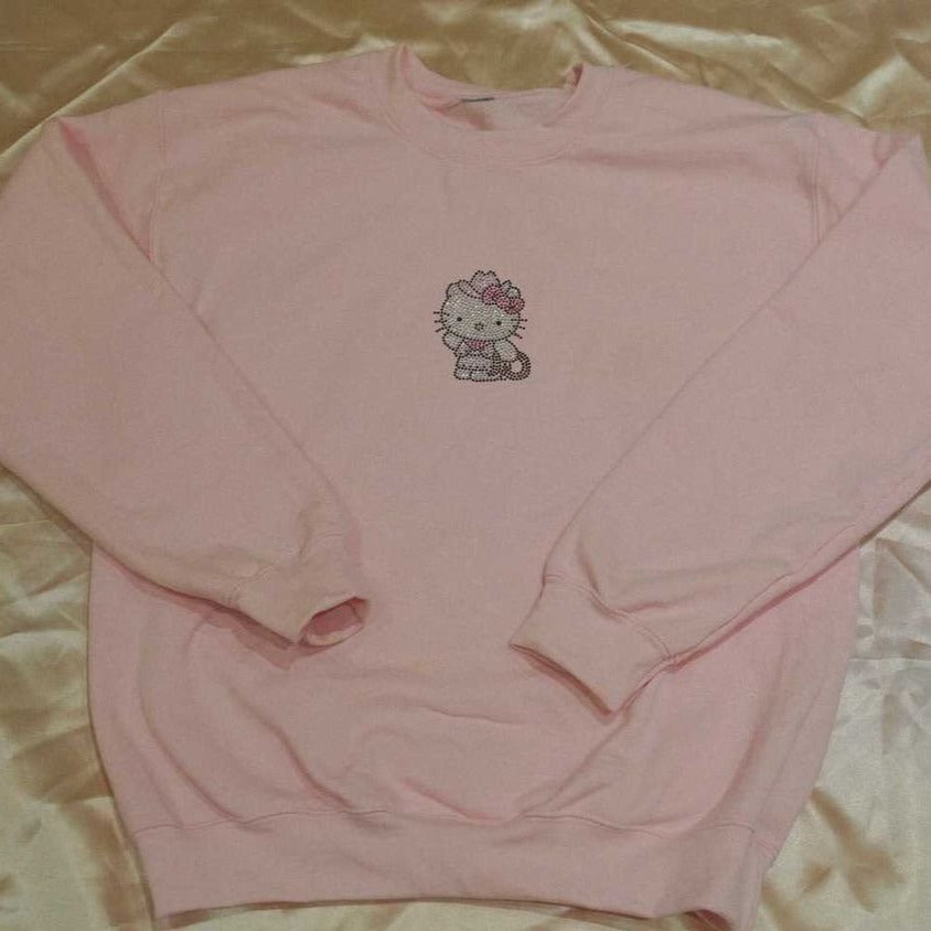 pink hello kitty cowgirl rhinestone crewneck