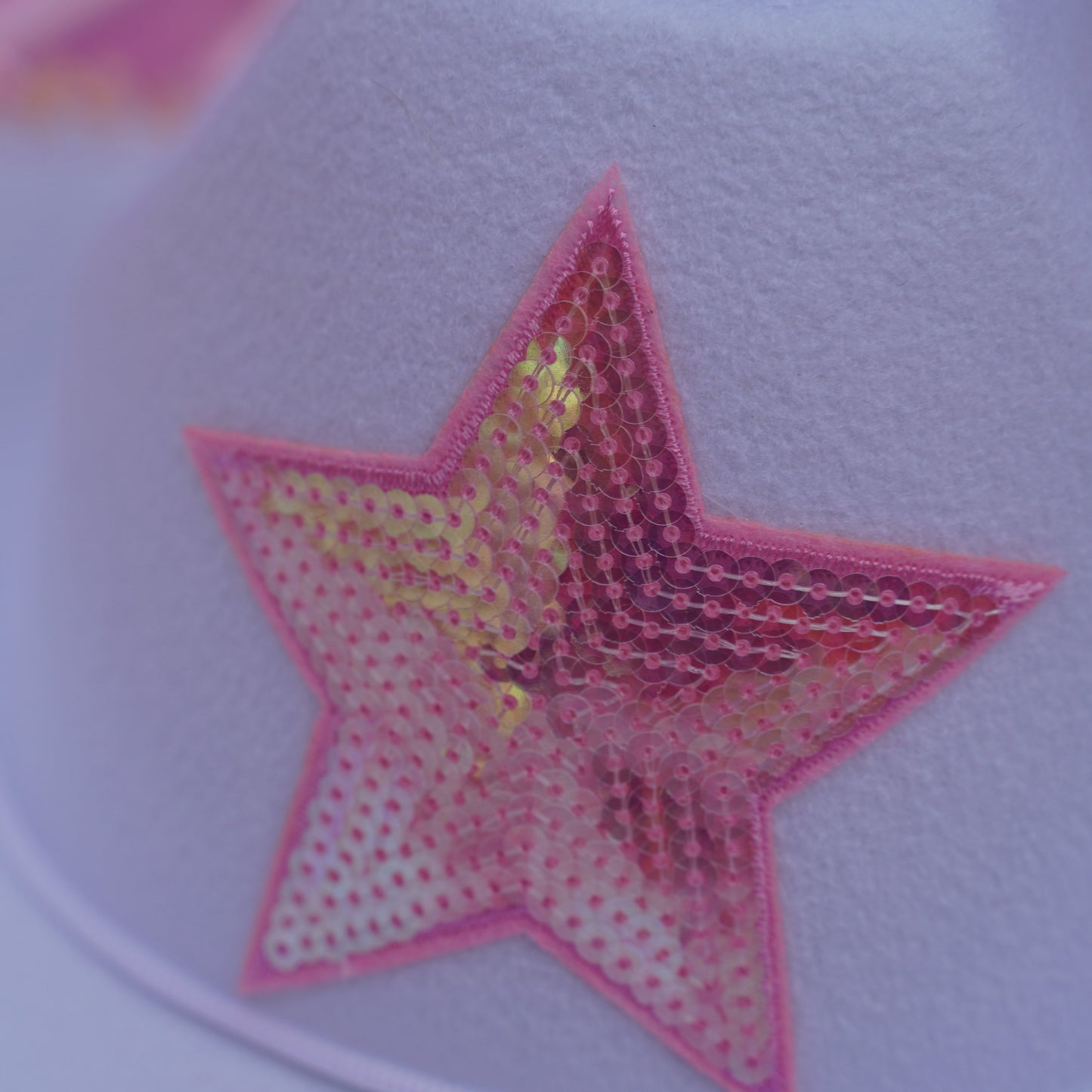 White Cowgirl Hat with Pink Sequin Star