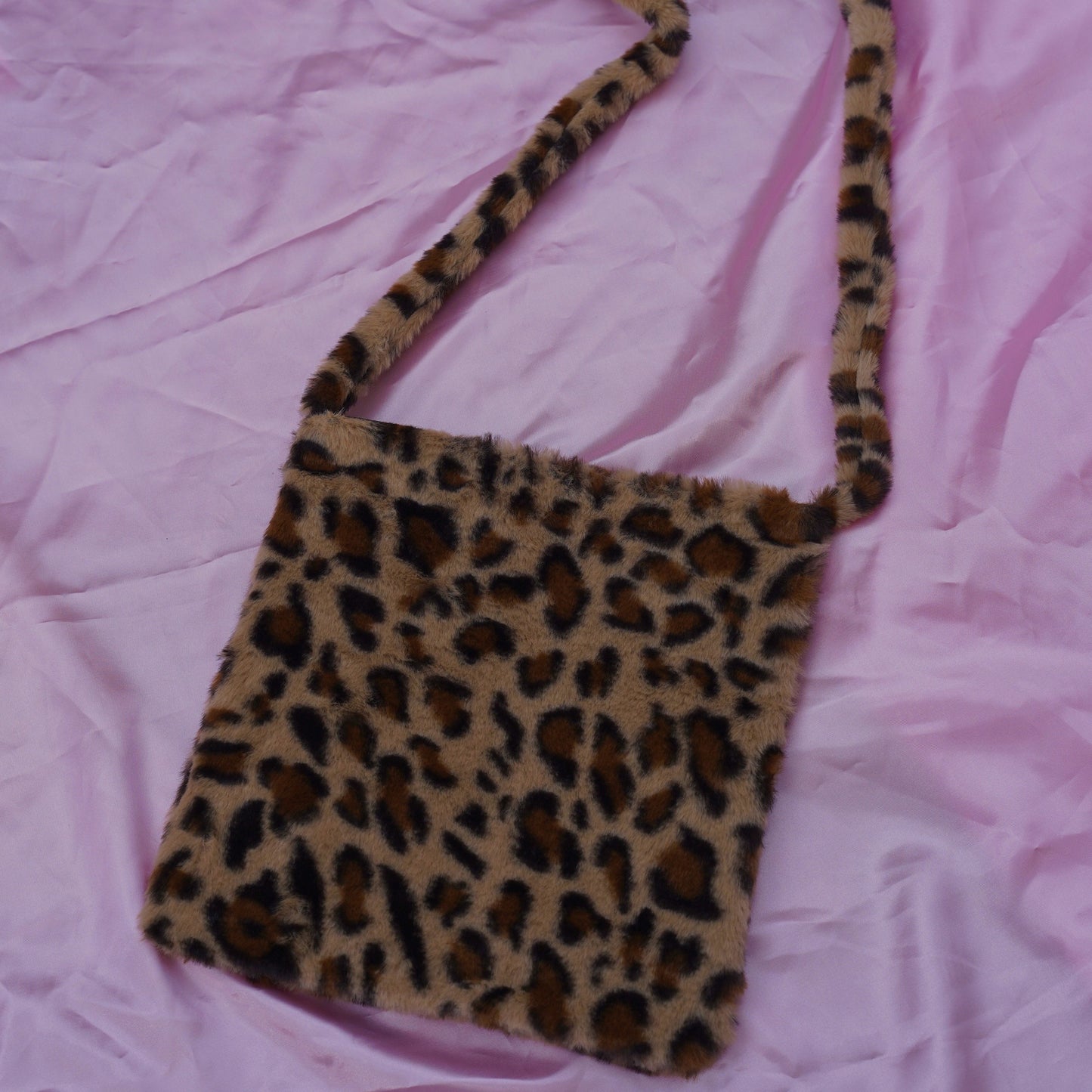 brown cheetah fur tote