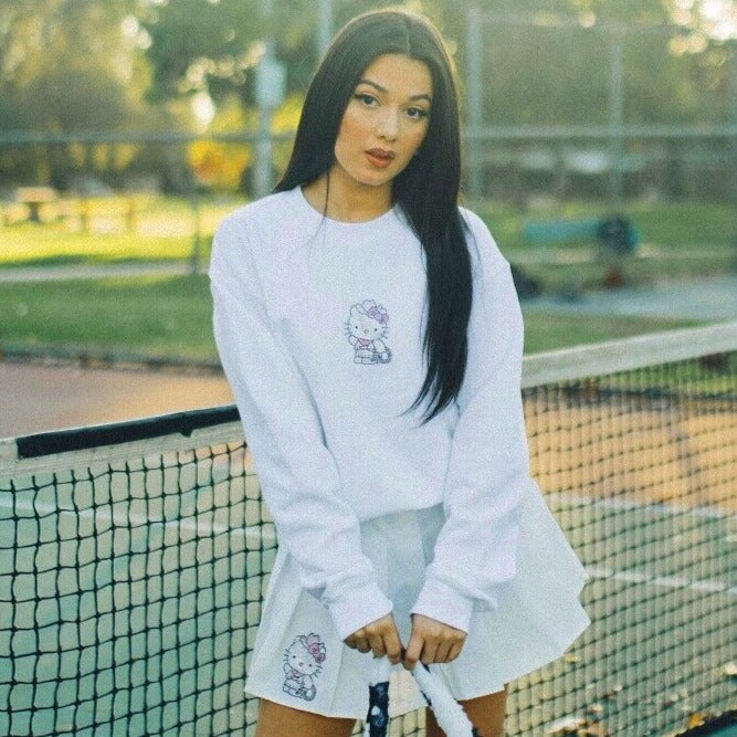 white hello kitty cowgirl rhinestone crewneck