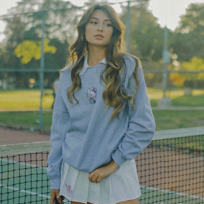 grey hello kitty cowgirl rhinestone crewneck
