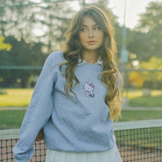 grey hello kitty cowgirl rhinestone crewneck