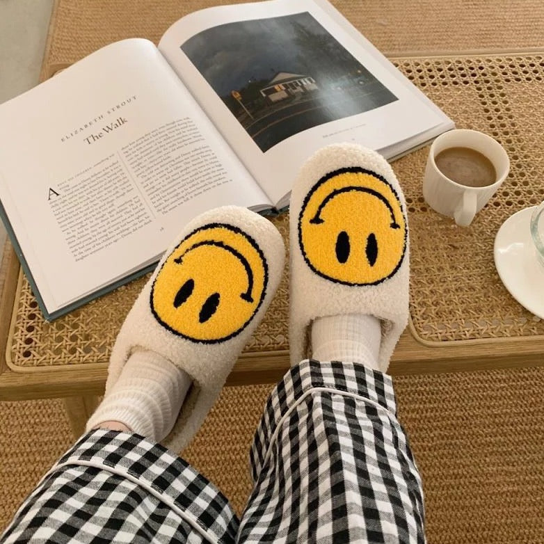 Yellow Happy Face Slippers