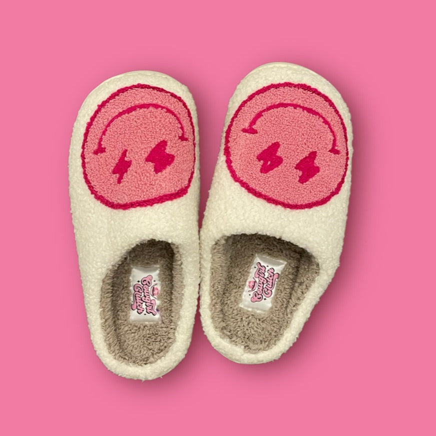 pink lightning preppy smiley face slippers