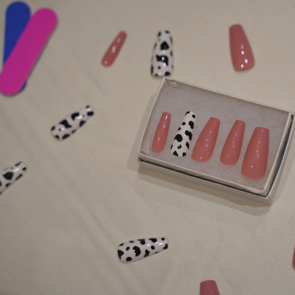 dark rose cow nails