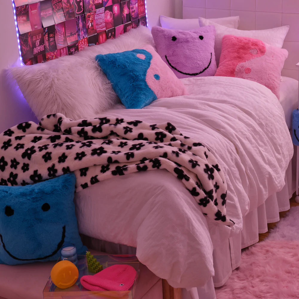 Dormify Blue Smiley Plush Square Pillow Cover