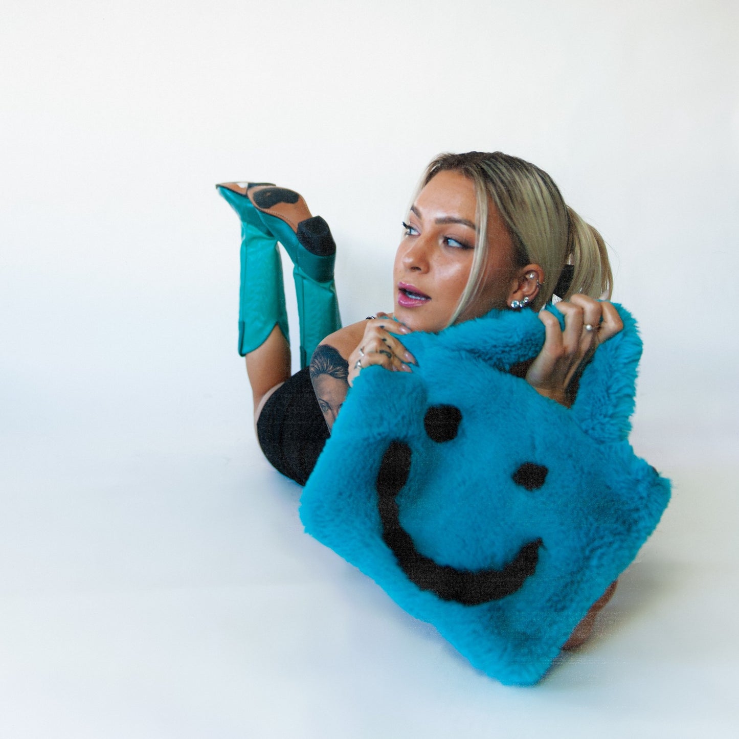 blue smiley cowgirl clutch