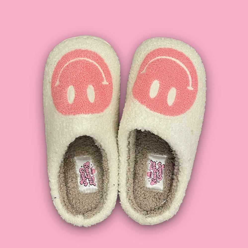 Pink Happy Face Slippers