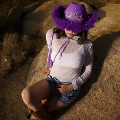 Light-Up Purple Cowgirl Hat with Fur