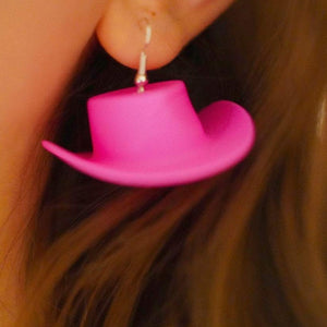 original pink cowgirl hat earrings