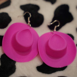 vertical pink cowgirl hat earrings