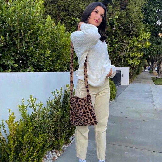 brown cheetah fur tote