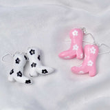 pink daisy cowgirl boot earrings (set of two earrings)