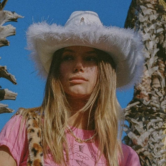 Light-Up White Cowgirl Hat with Fur