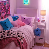 Dormify Blue Smiley Plush Square Pillow Cover