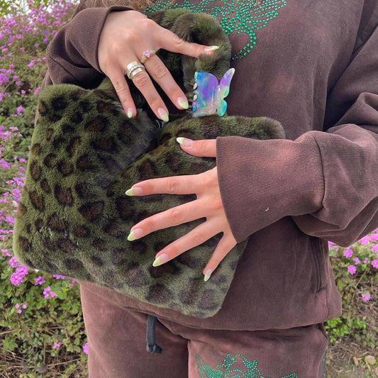 green cheetah cowgirl clutch