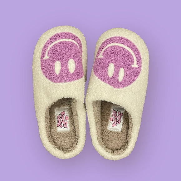 purple preppy smiley face slippers