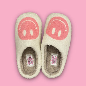 pink preppy smiley face slippers